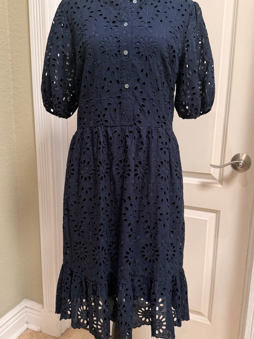 J. Crew Navy Eyelet Midi Dress with slip liner